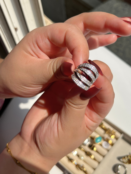 Triple Row Silver Ring