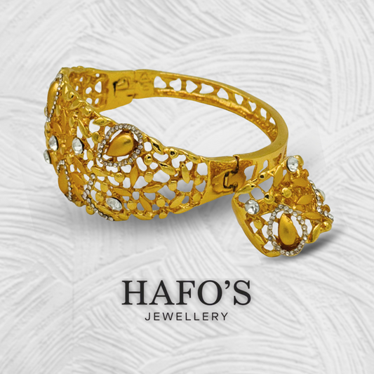 Premium Gold-Plated Bridal Bangle And Ring Set With Stones – HAFO’S Jewellery