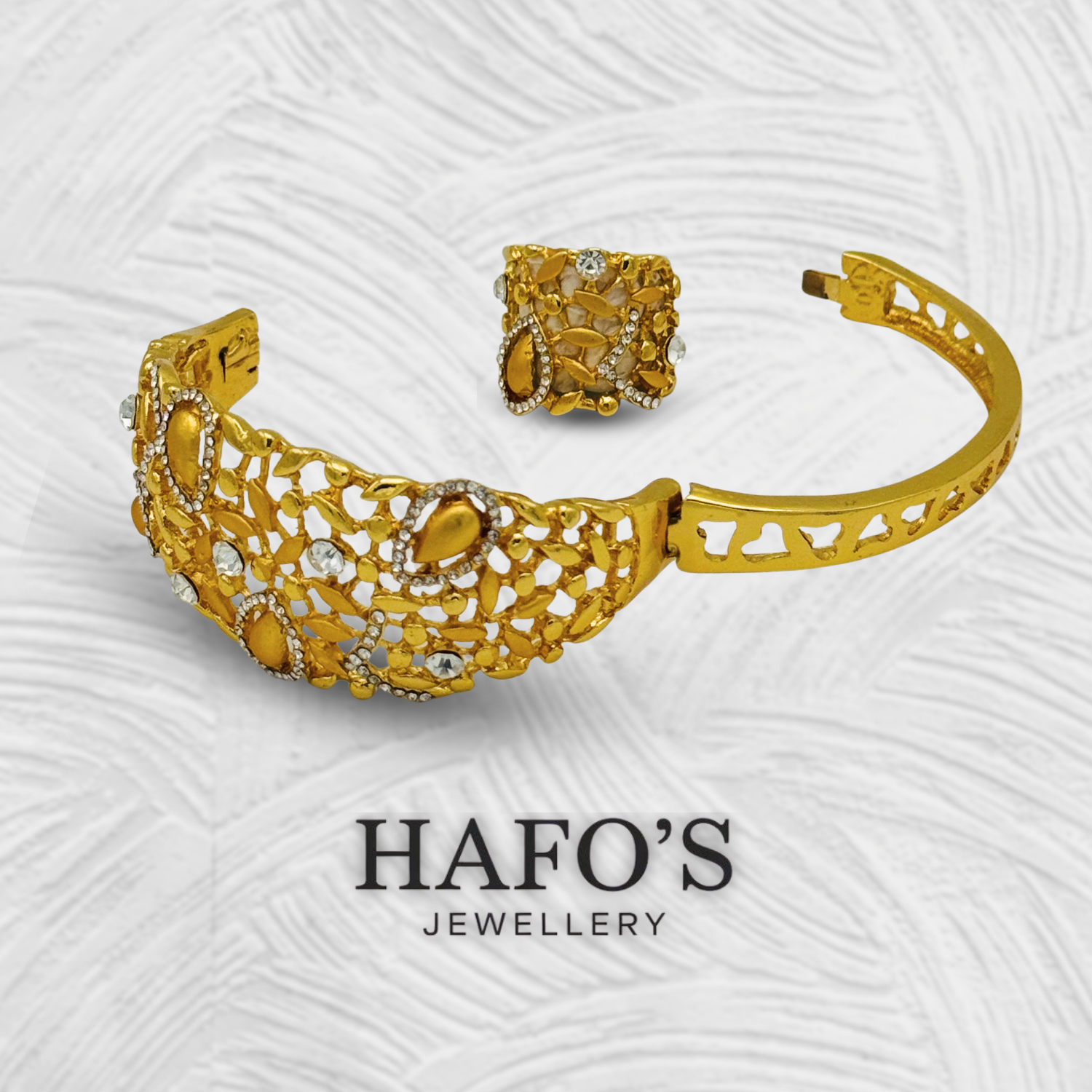 Premium Gold-Plated Bridal Bangle And Ring Set With Stones – HAFO’S Jewellery