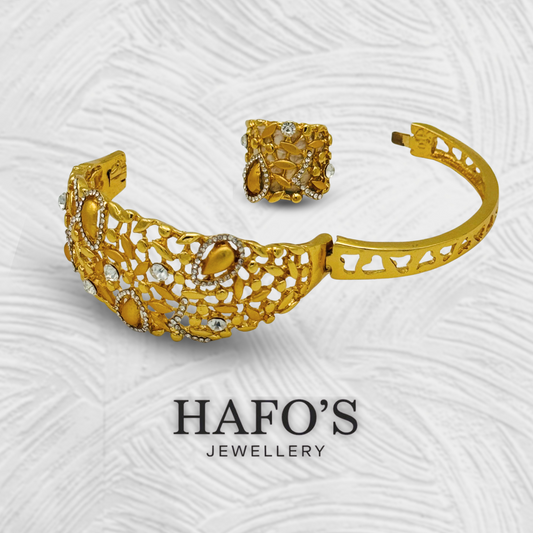 Premium Gold-Plated Bridal Bangle And Ring Set With Stones – HAFO’S Jewellery